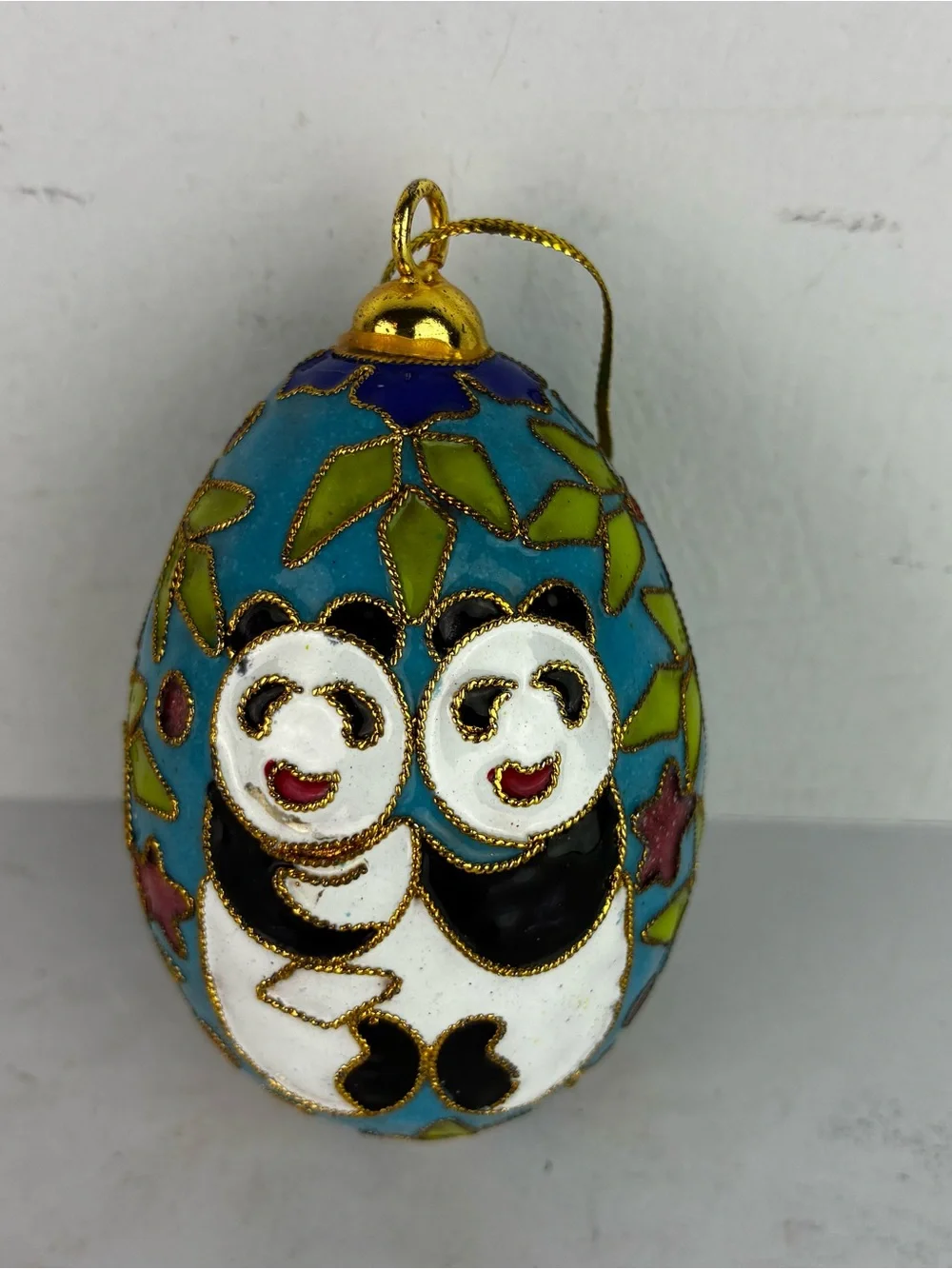 Cloisonné Vintage 1980’s Pandas Christmas Ornament